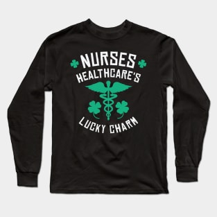 St. Patrick's Day Nurse Healthcare Clover Lucky Charm Long Sleeve T-Shirt